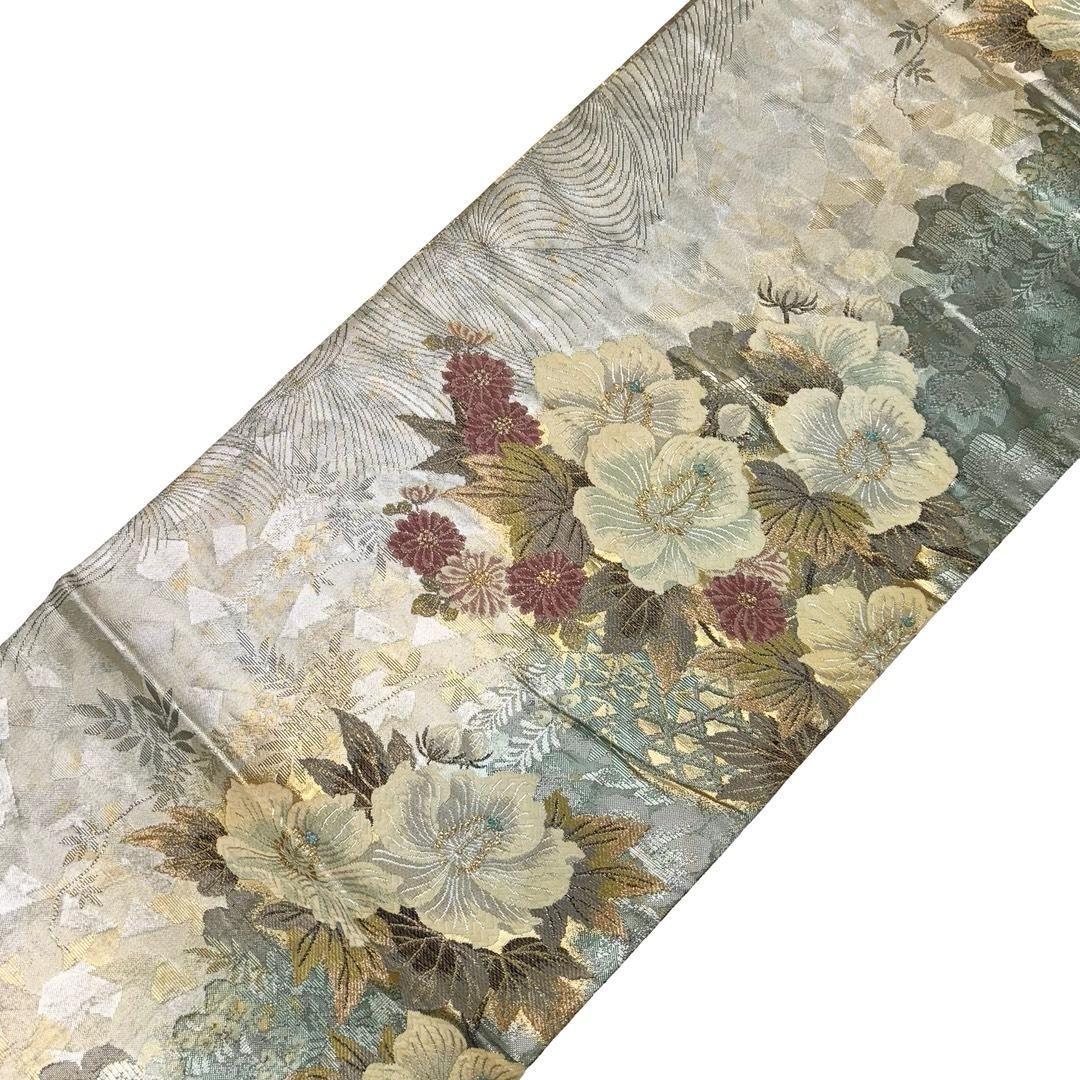 袋帯 リバーシブル 美しい花模様 金銀糸 振袖 O-6179 - メルカリ