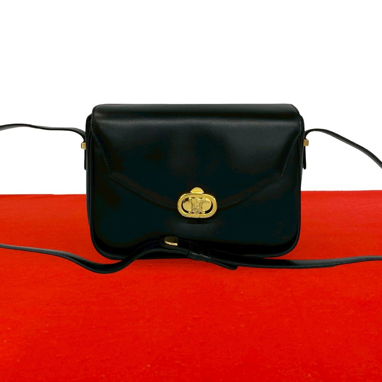 極 美品 CELINE セリーヌ ヴィンテージ トリオンフ ロゴ 金具 レザー