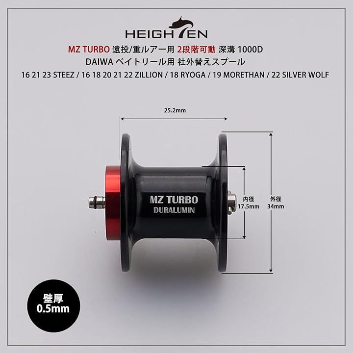 HEIGHTEN リール スプール 遠投/重ルアー用 MZ 2段階可動 深溝 1000