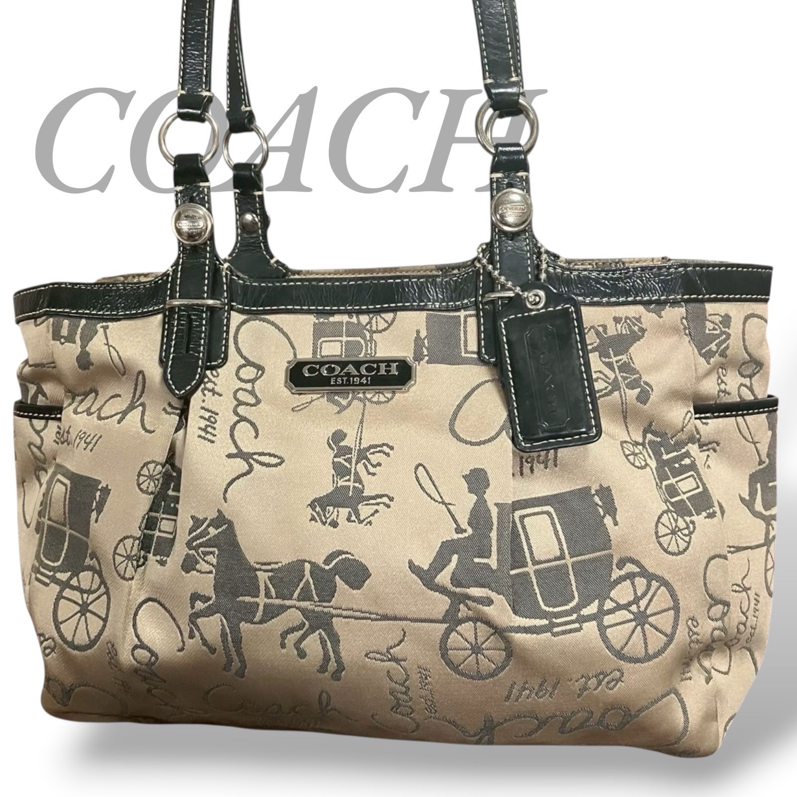 MY0548】COACH コーチ トートバッグ キャンバス レザー ホースアンド