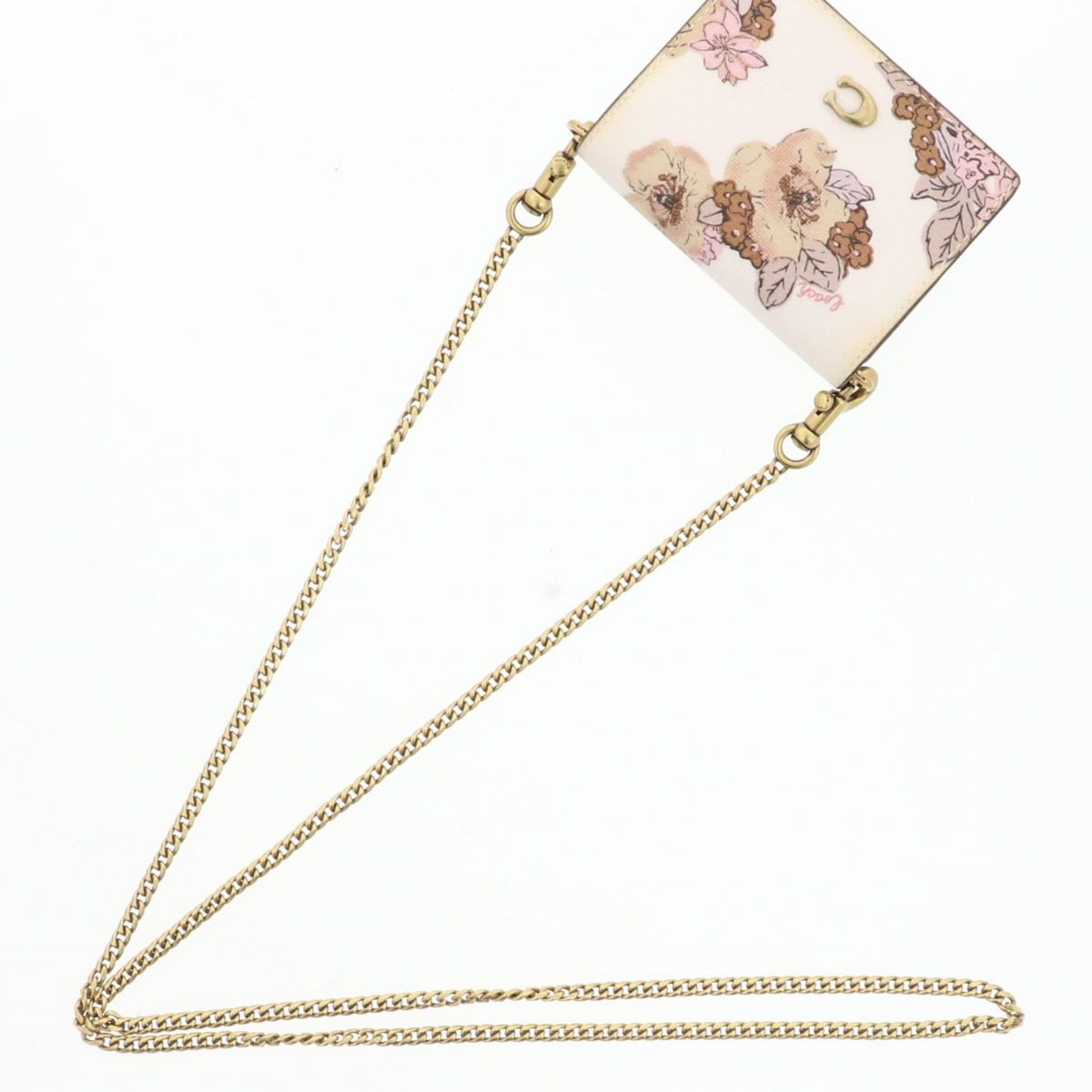 COACH コーチ ヴィズ フローラ ウォレットチェーン PVC レザー ホワイト  レディース【中古】 COACH - COACH コーチ ヴィズ フローラ ウォレットチェーン PVC レザー