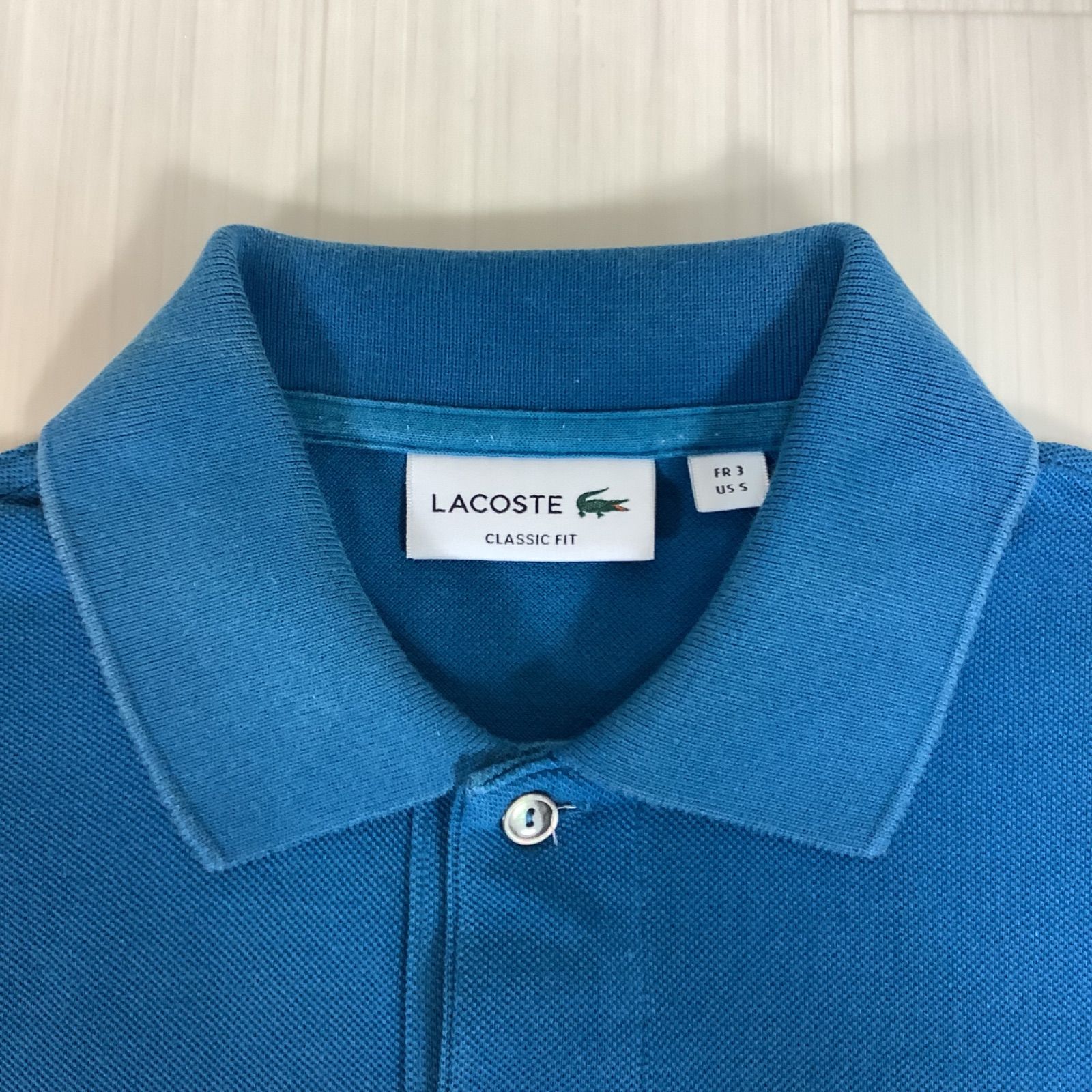 良好 LACOSTE ラコステ L1212 半袖ポロシャツ サイズ3 ブルー 着丈68cm 