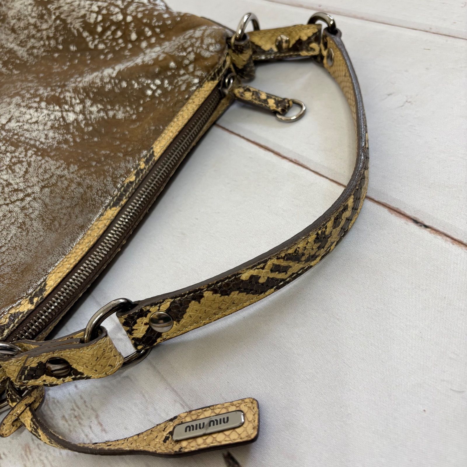 miu miu Archive Python Leather Shoulder Bag Metallic Silveミュウ 