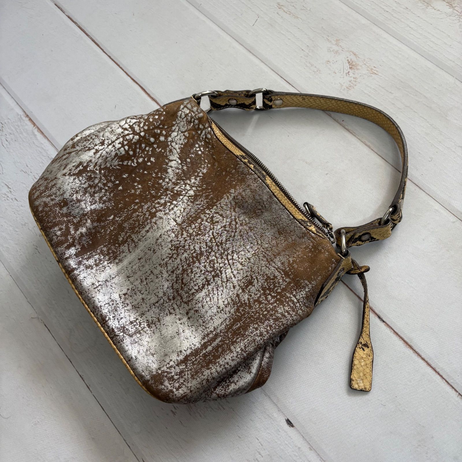 miu miu Archive Python Leather Shoulder Bag Metallic Silveミュウ 