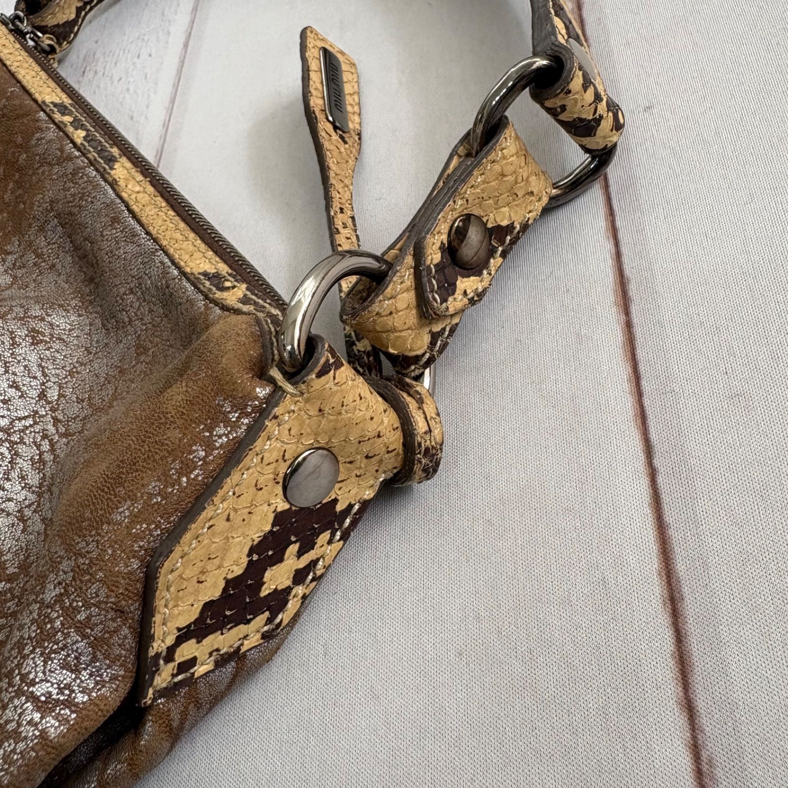 miu miu Archive Python Leather Shoulder Bag Metallic Silveミュウ 
