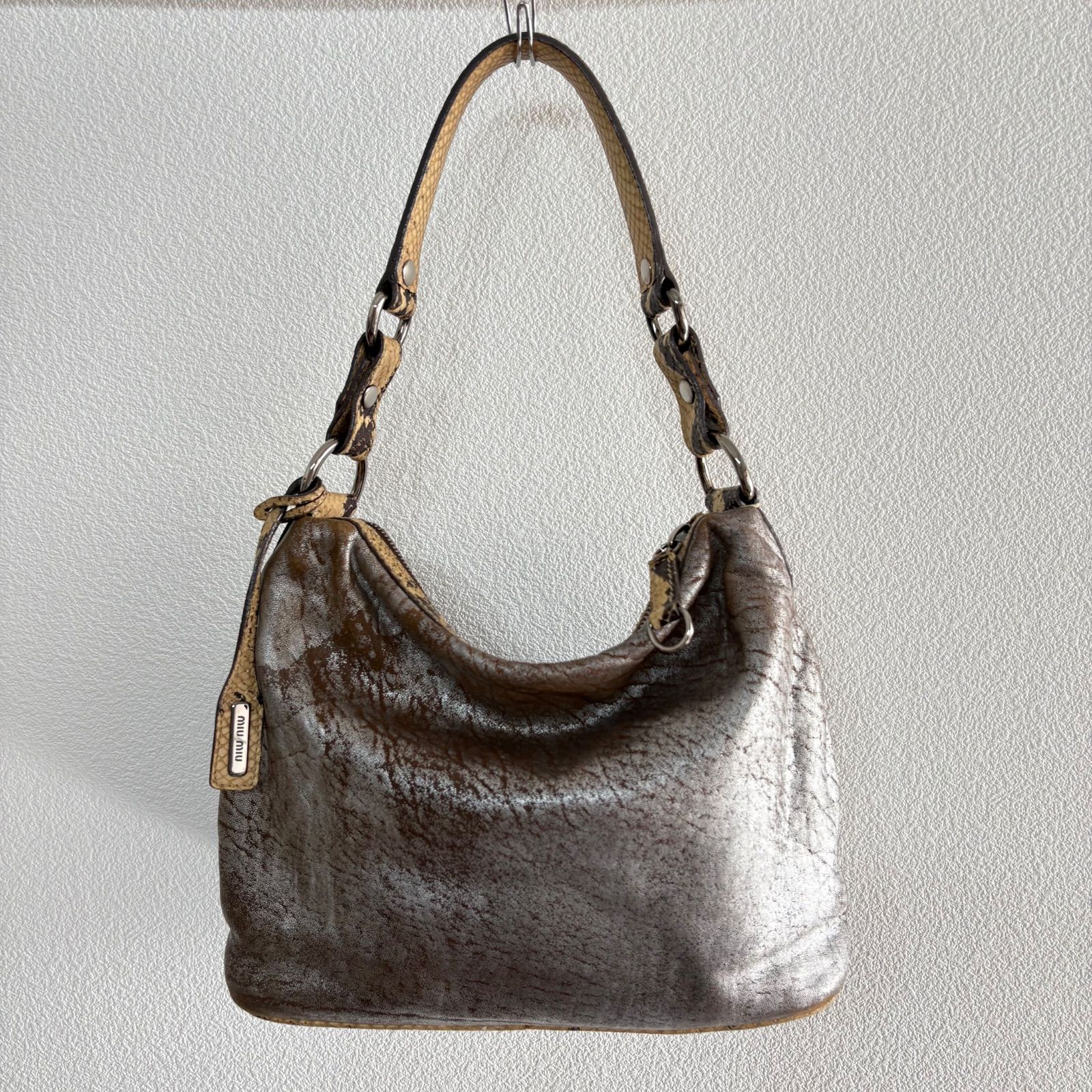 miu miu Archive Python Leather Shoulder Bag Metallic Silveミュウ 