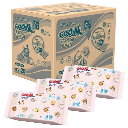 タップリッチ おしりふき 詰替用グーンプラス 汚れすっきりおしりふき [ケース販売] ディズニーデザイン 白 1200枚(60枚×20個)