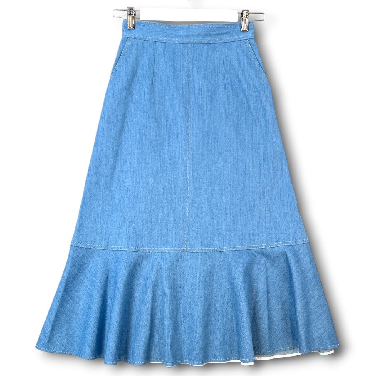 ANAYI アナイ デニムライクペプラムスカート シルク混 絹混 ストレッチ