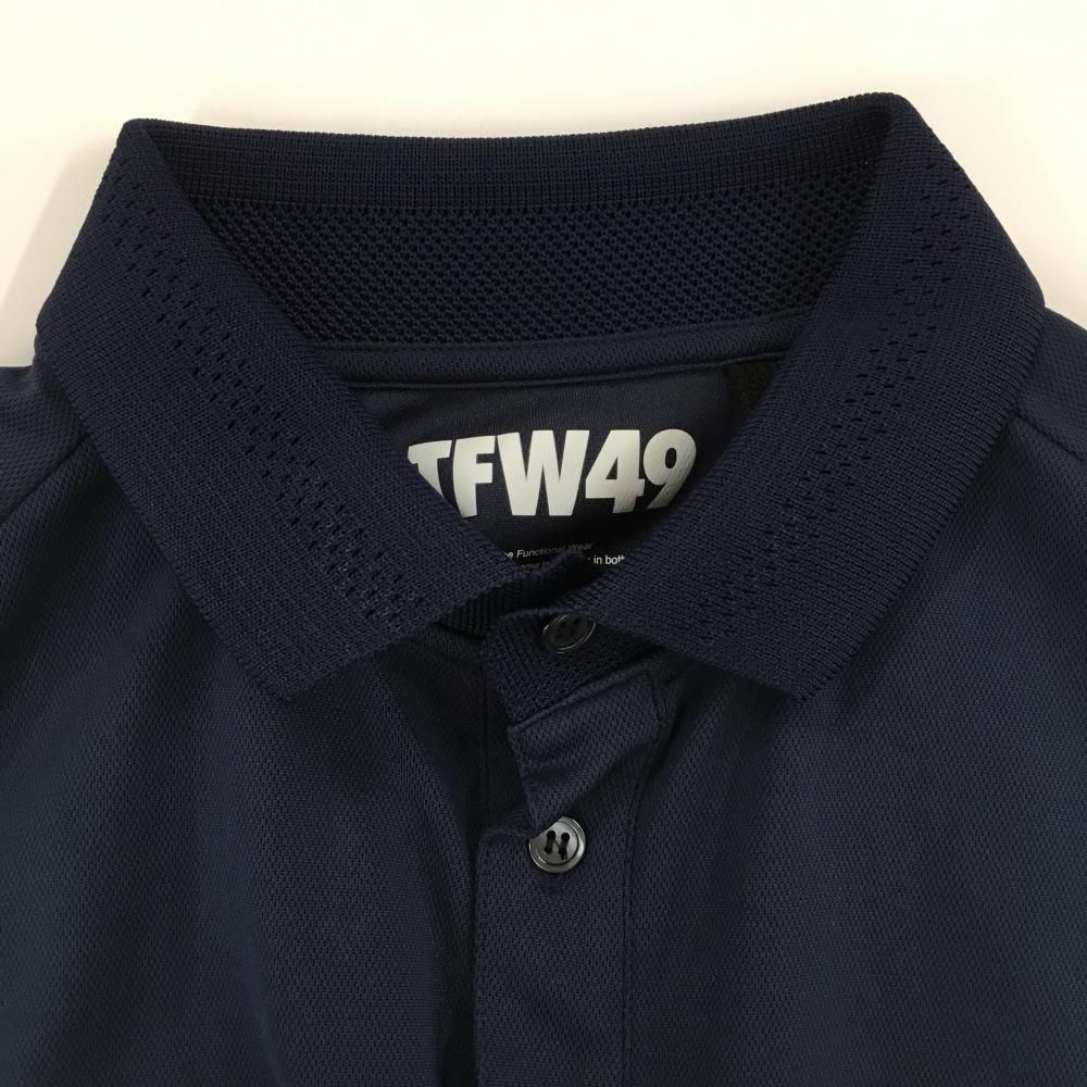 tfw49 半袖ポロシャツ ゴルフウェア ネイビー 襟迷彩 メンズ*MD1406 超美品】TFW49 半袖ポロシャツ ネイビー 袖口蛍光ピンク 襟メッシュ