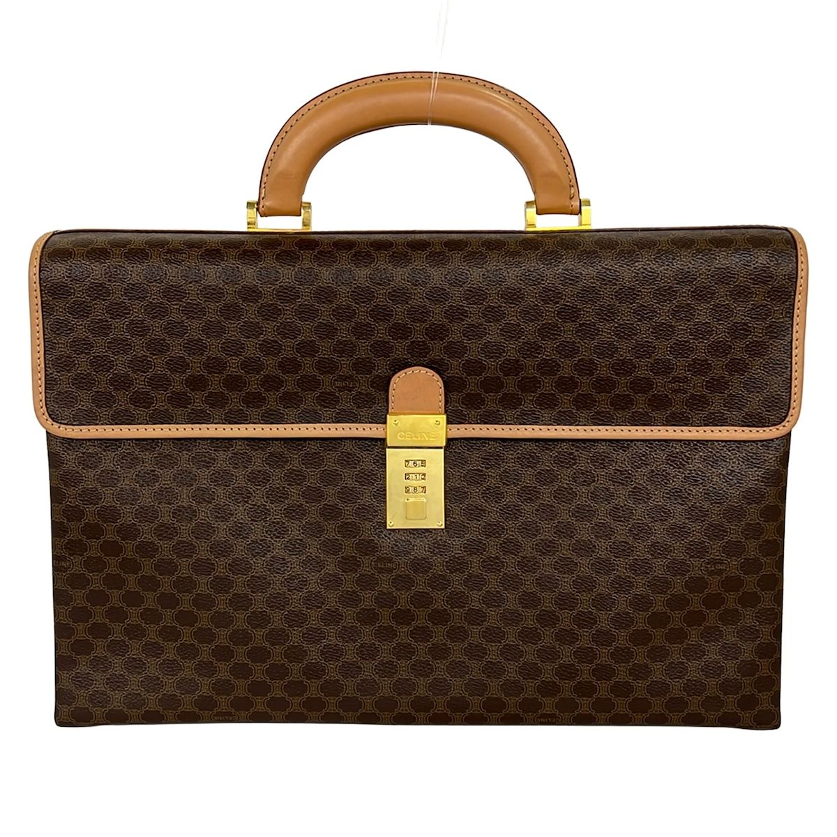 CELINE(セリーヌ) ビジネスバッグ マカダム柄 ダークブラウン×ベージュ レザー