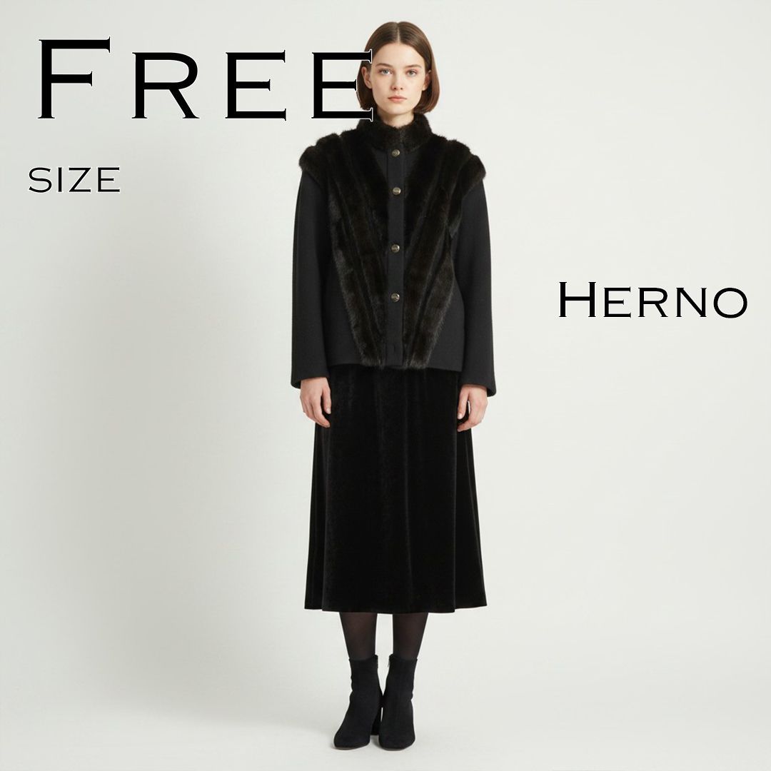 HERNOヘルノ イタリア製 90sヴィンテージ 最高級カシミヤ100% ミンクファー付ジャケット F 黒ブラック【古着】【中古】【送料無料】
