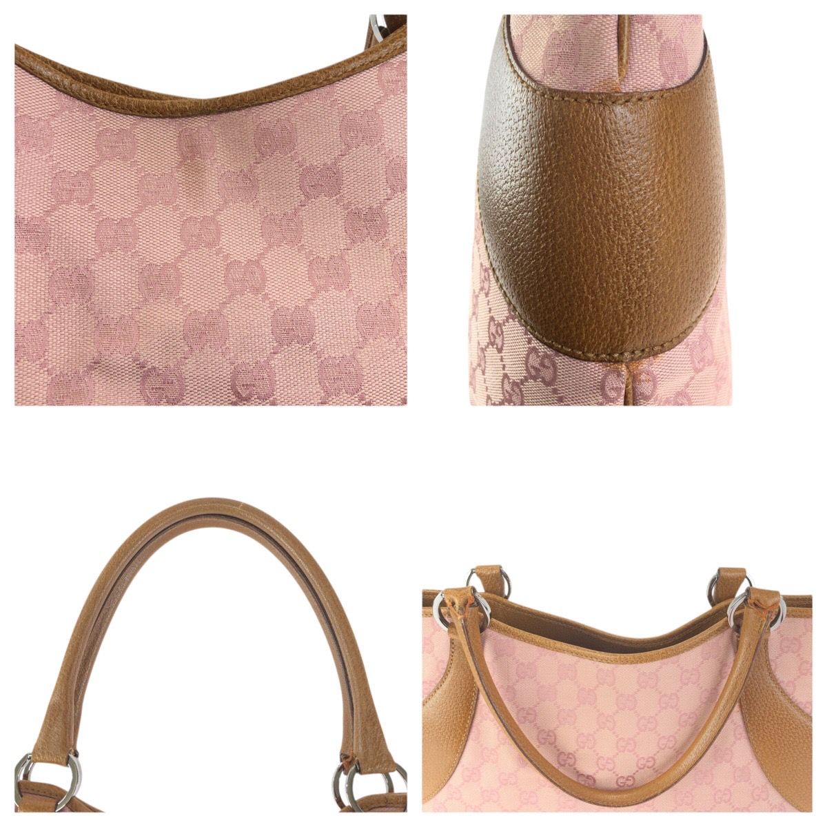 GUCCI グッチ ピンク ブラウン シルバー金具 GGキャンバス/レザー