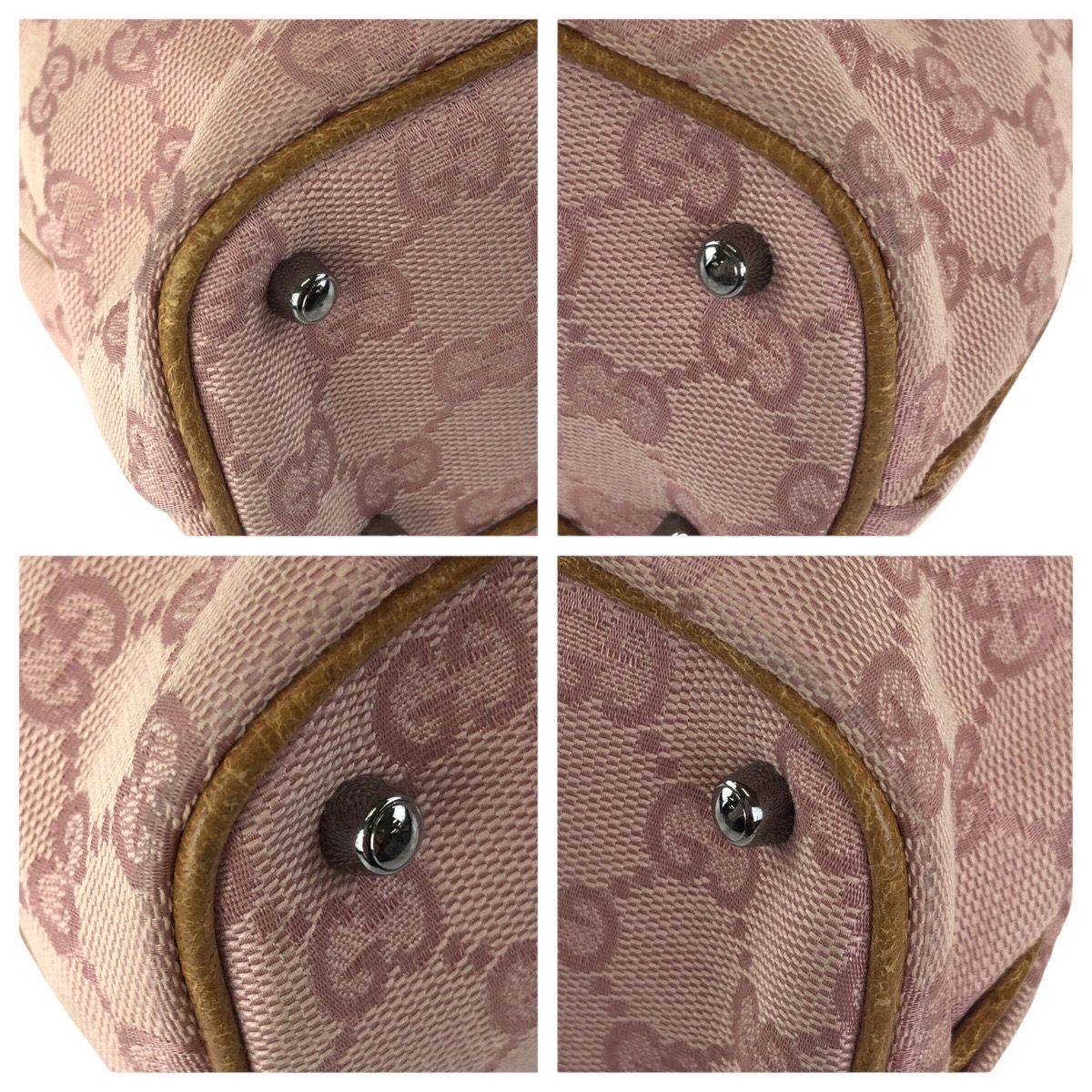 GUCCI グッチ ピンク ブラウン シルバー金具 GGキャンバス/レザー