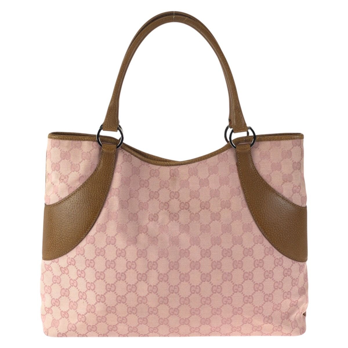 GUCCI グッチ ピンク ブラウン シルバー金具 GGキャンバス/レザー