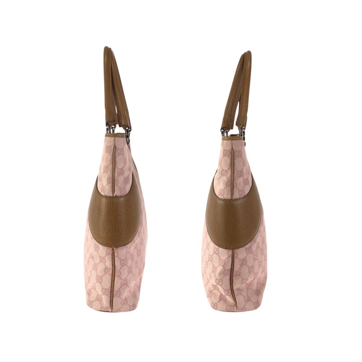 GUCCI グッチ ピンク ブラウン シルバー金具 GGキャンバス/レザー