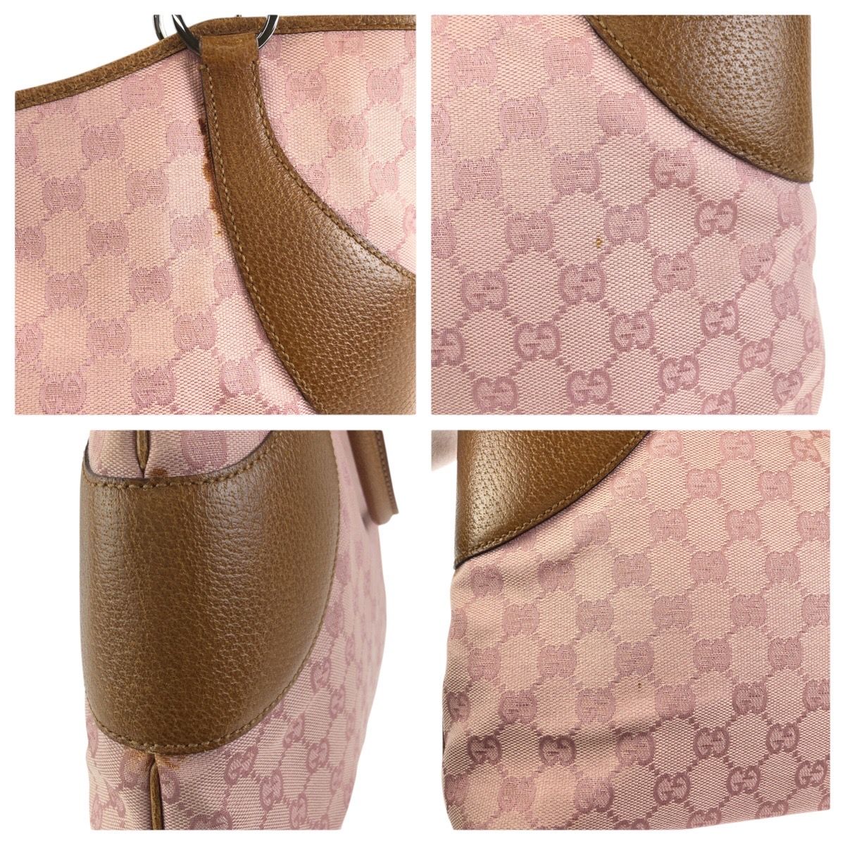 GUCCI グッチ ピンク ブラウン シルバー金具 GGキャンバス/レザー