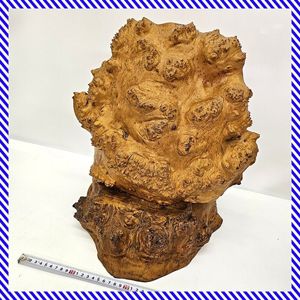 レトロ 木瘤 置物 花台付き 約40×32cm 木の瘤 瘤杢 玉杢 木の根 オブジェ インテリア 和風 天然目 一枚もの 根卓 自然を活かした造形 立てても寝せてもOK