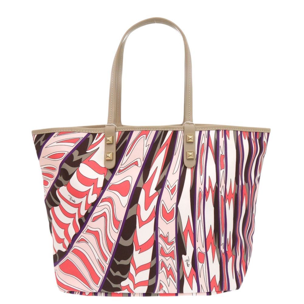 ✨美品✨EMILIO PUCCI 総柄 レザーバッグ　マルチカラー 美品 エミリオ プッチ プッチ柄 ポリエステル レザー マルチカラー