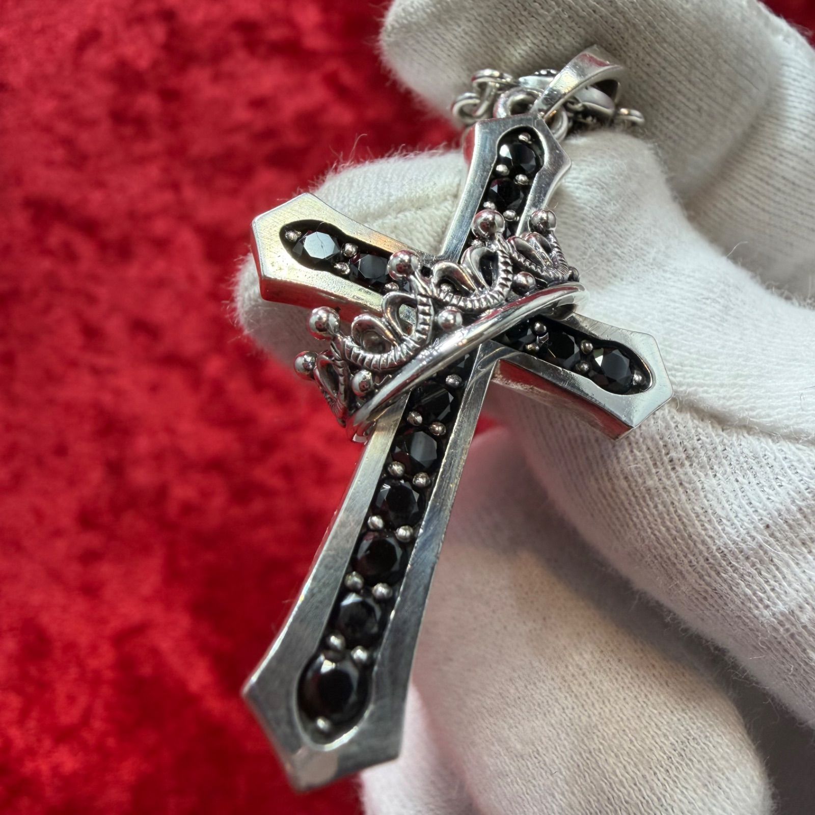 美品 ネックレス クロスウィズクラウンxQE2チェーン ジャスティン 
