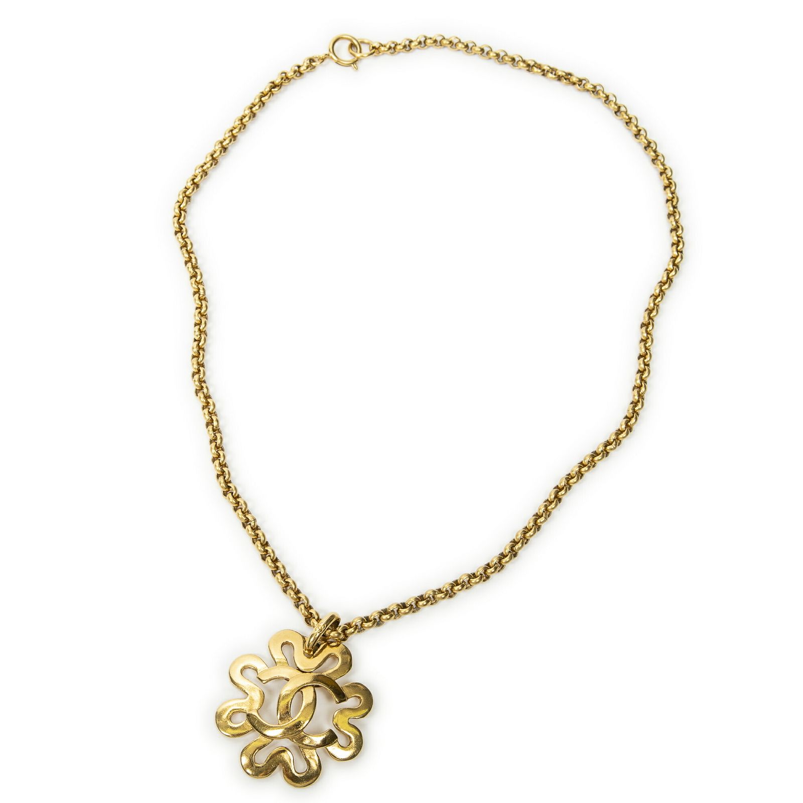 [中古] CHANEL シャネルココマーク クローバー ペンダント チェーン ネックレス金金メッキA