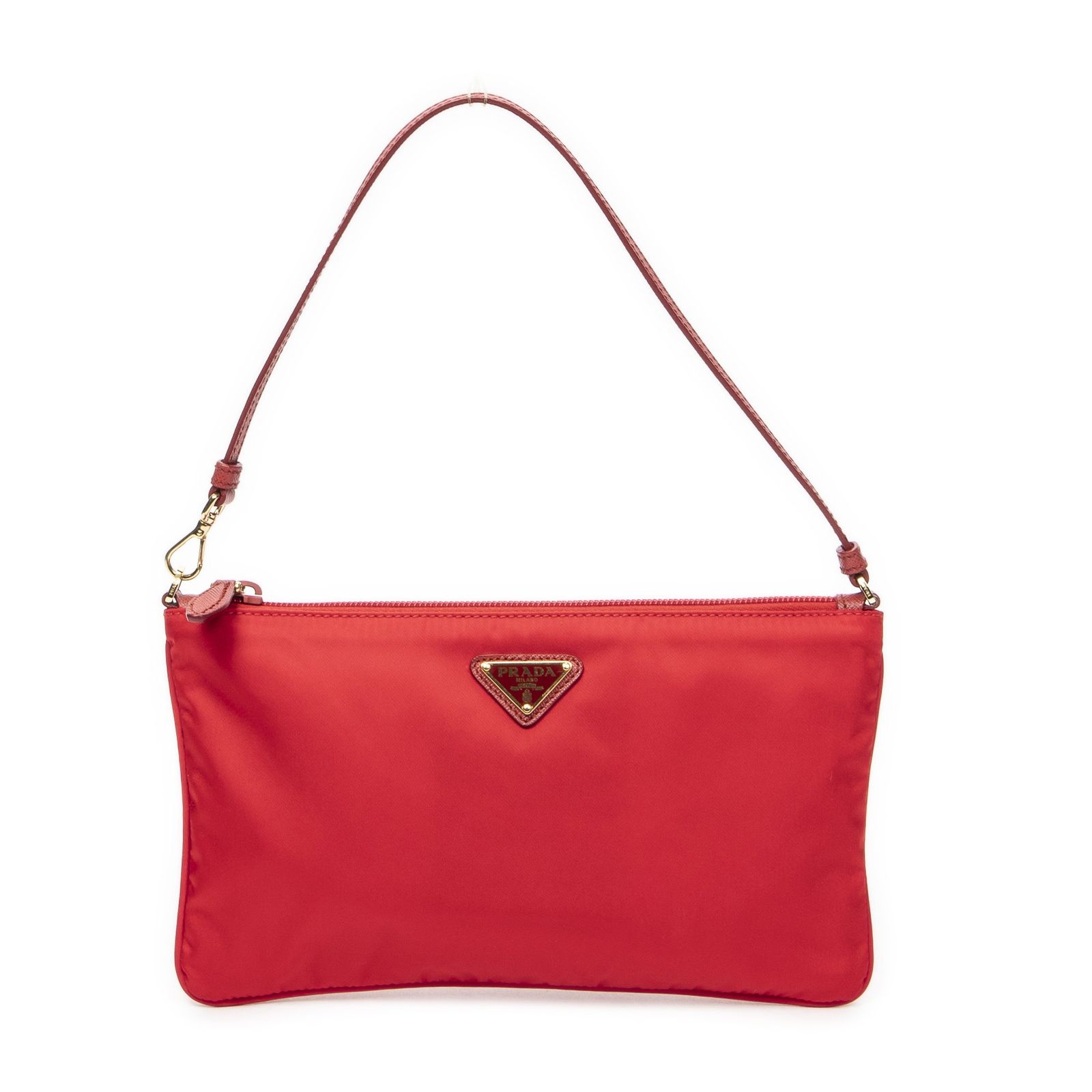 PRADA プラダフラップクラッチ赤ナイロンキャンバスA-海外輸入商品