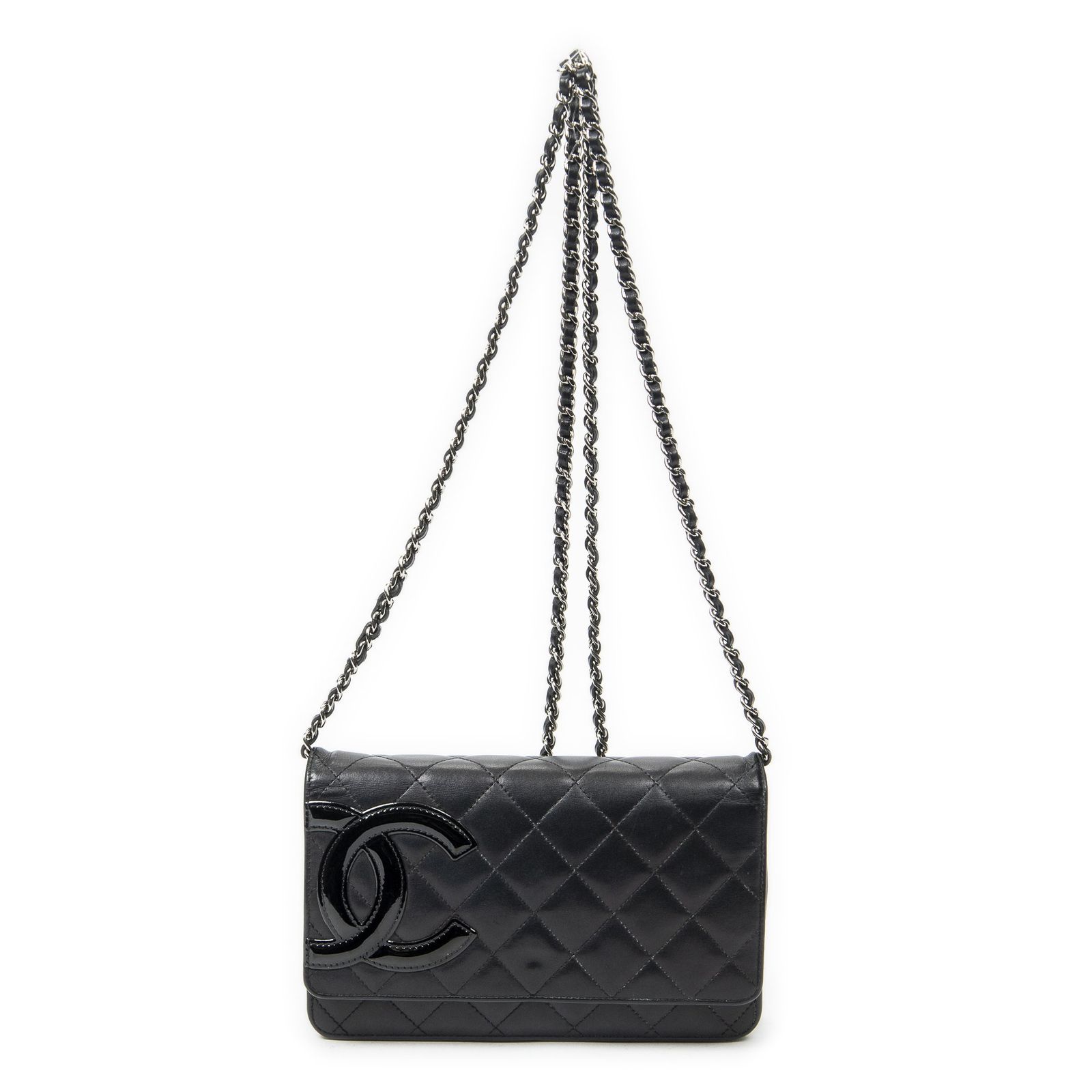中古] CHANEL シャネルカンボンライン チェーンウォレット黒マトラッセ