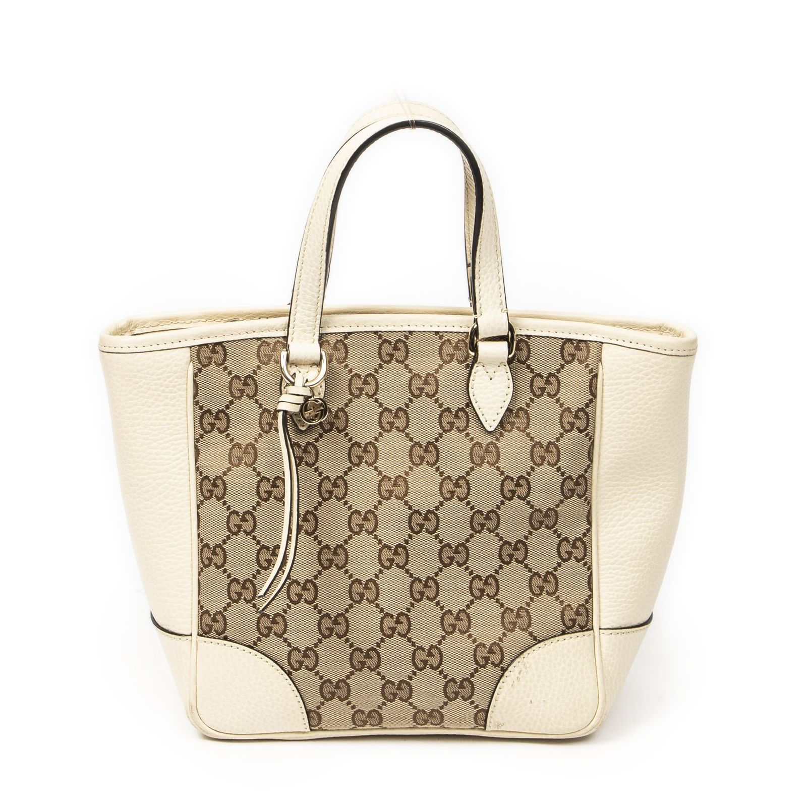 [中古] GUCCI グッチスモール ブリー トートアイボリー、ベージュGGキャンバスA