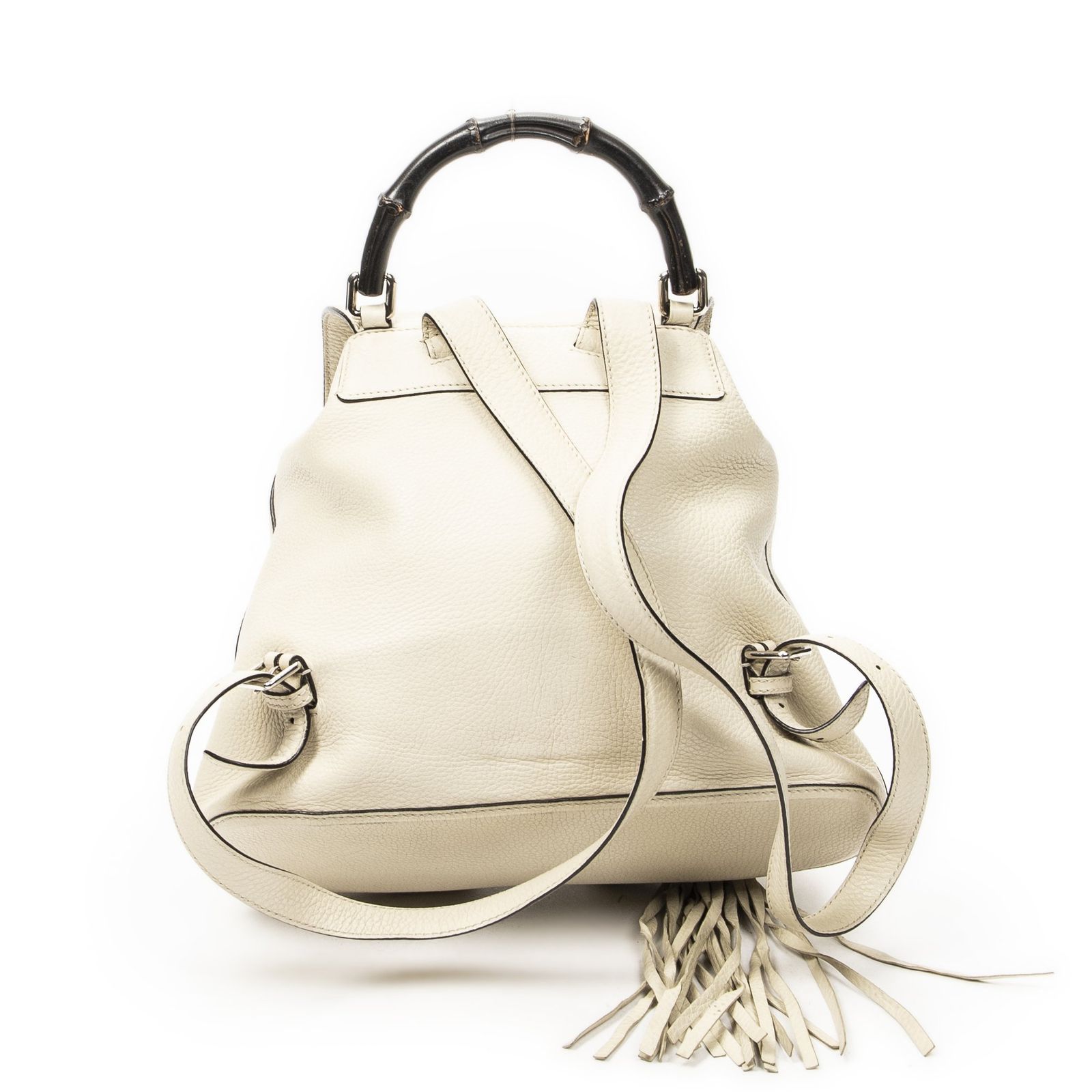 [中古] GUCCI グッチバンブーバックパックタッセルアイボリーグレインカーフスキンレザーA