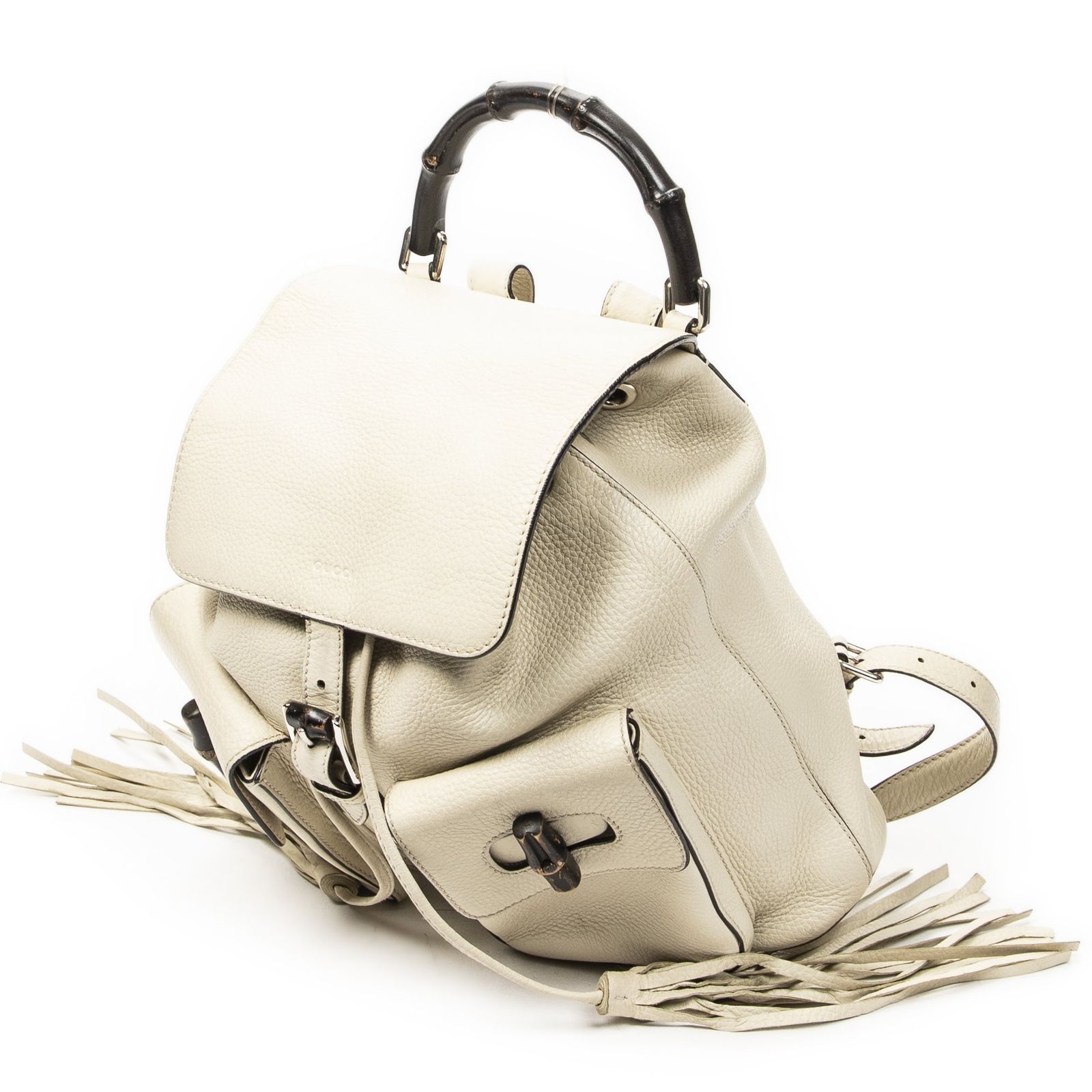 [中古] GUCCI グッチバンブーバックパックタッセルアイボリーグレインカーフスキンレザーA