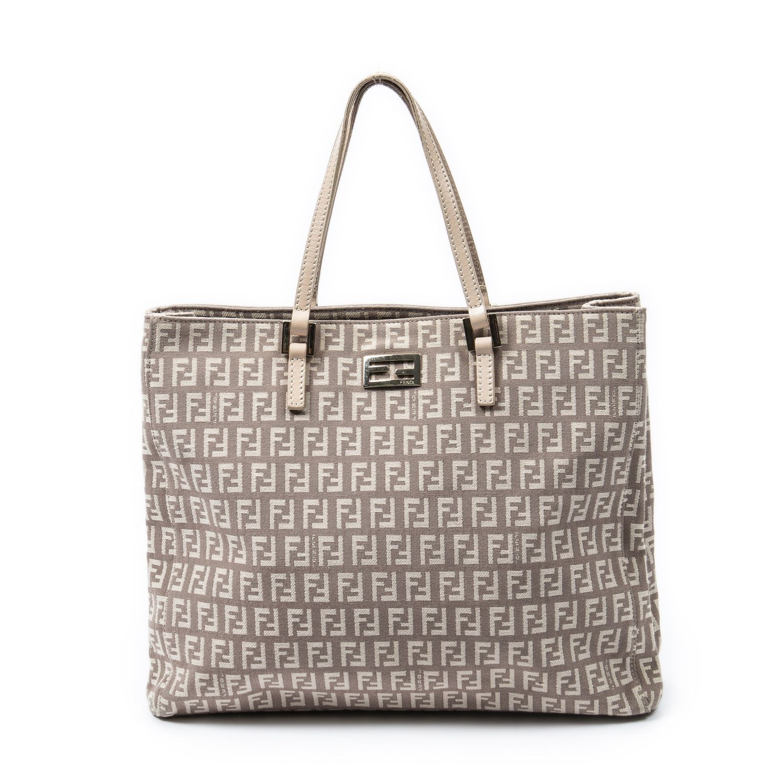 [中古] FENDI フェンディスモールスクエアショッピングトートライトピンクズッキーノキャンバスAB
