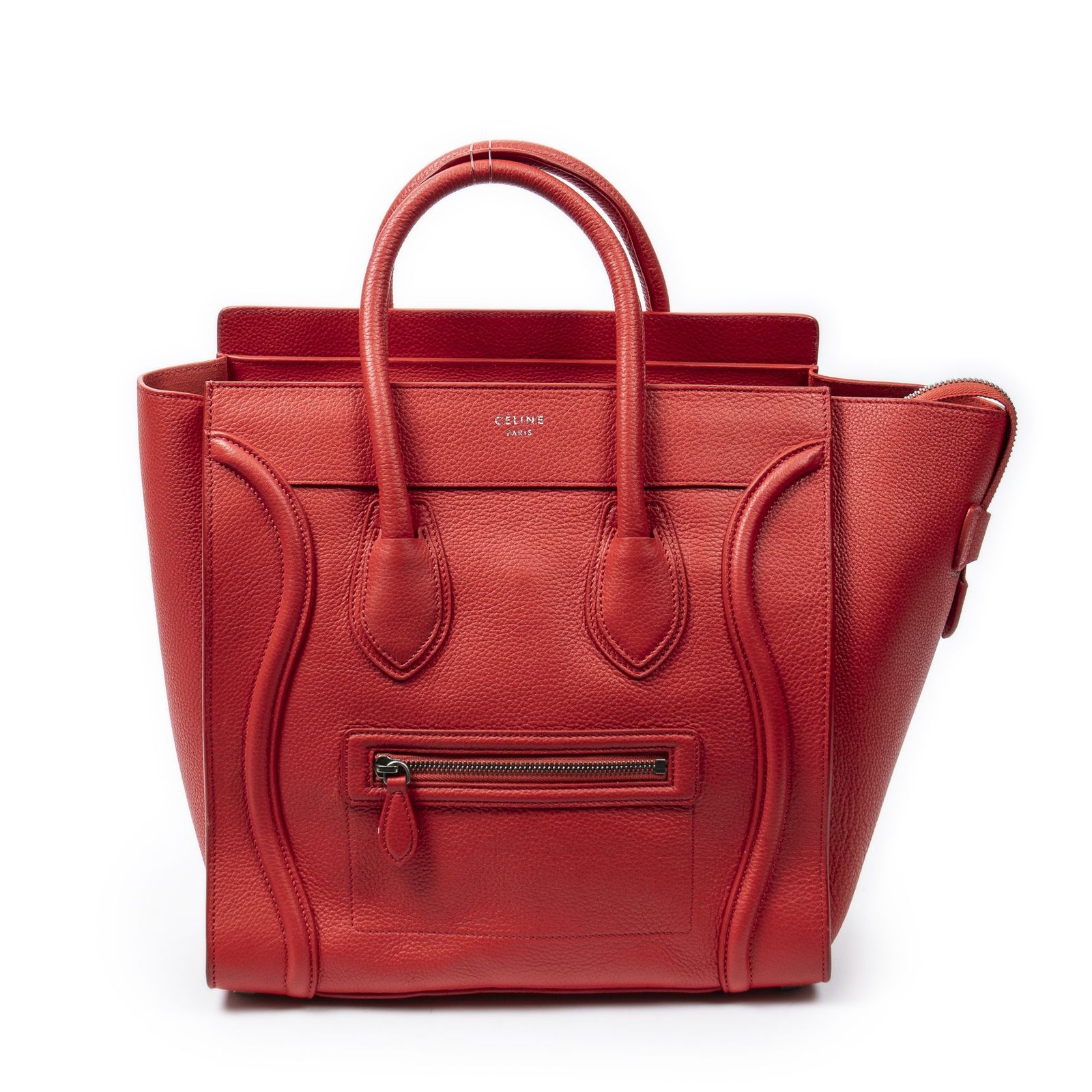 [] CELINE セリーヌミニラゲッジ赤グレインカーフスキンレザーA