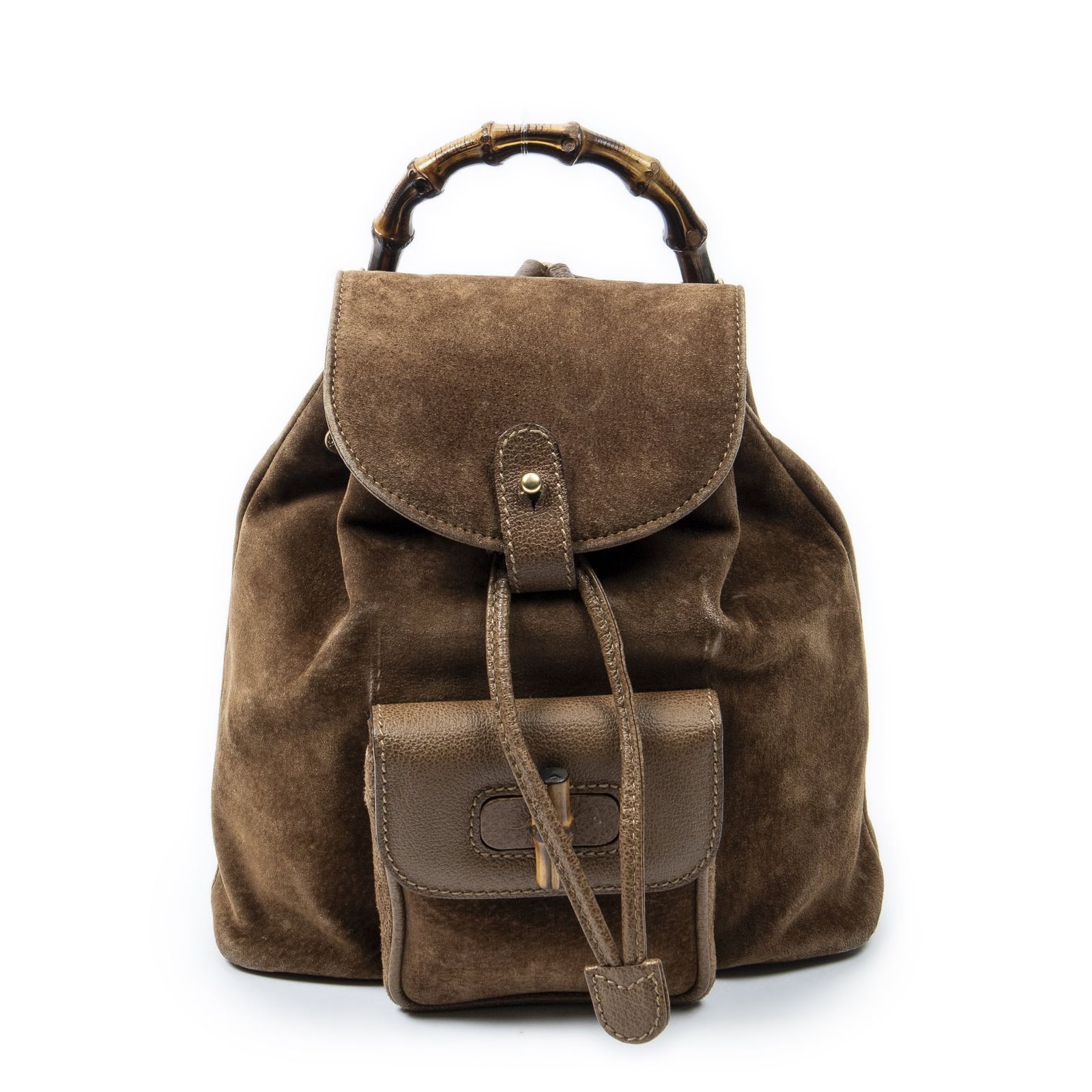 [中古] GUCCI グッチミニバンブーリュックサック茶色スエードレザーAB