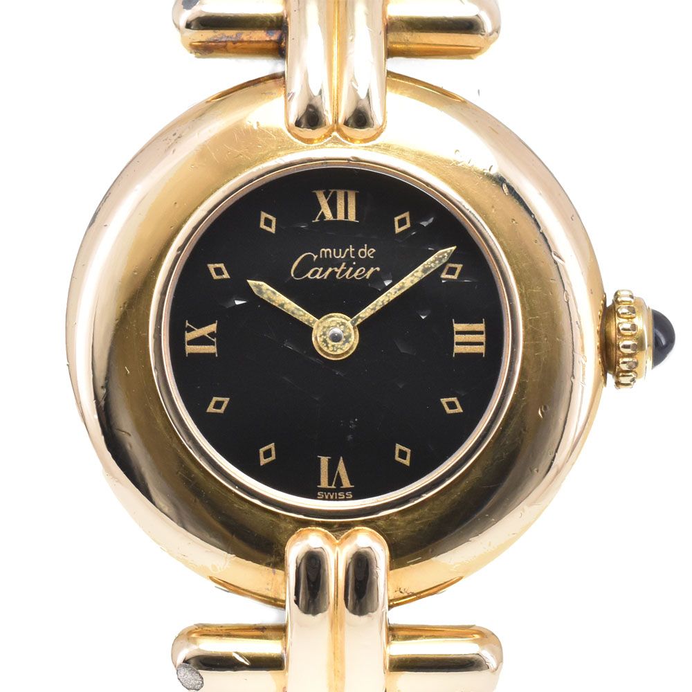 カルティエ Cartier 腕時計 マスト コリゼ 590002 ゴールド文字盤 GP SV925 ブラウン レザーベルト クオーツアナログ Cartier Must Coliesée watch (CARTIER) | 東京銀座のヴィンテージ