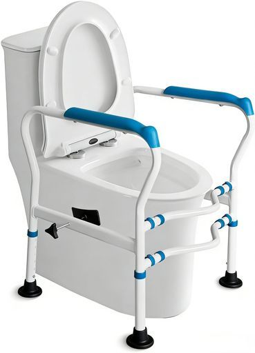 トイレ手すり介護用高さと幅多段階調整可能トイレ用アーム補助手すり立ち上がり補助置き型工事不要組立簡単サイドポケット付きクランプ付き大型吸盤フット滑り止め転倒防止耐荷重150…
