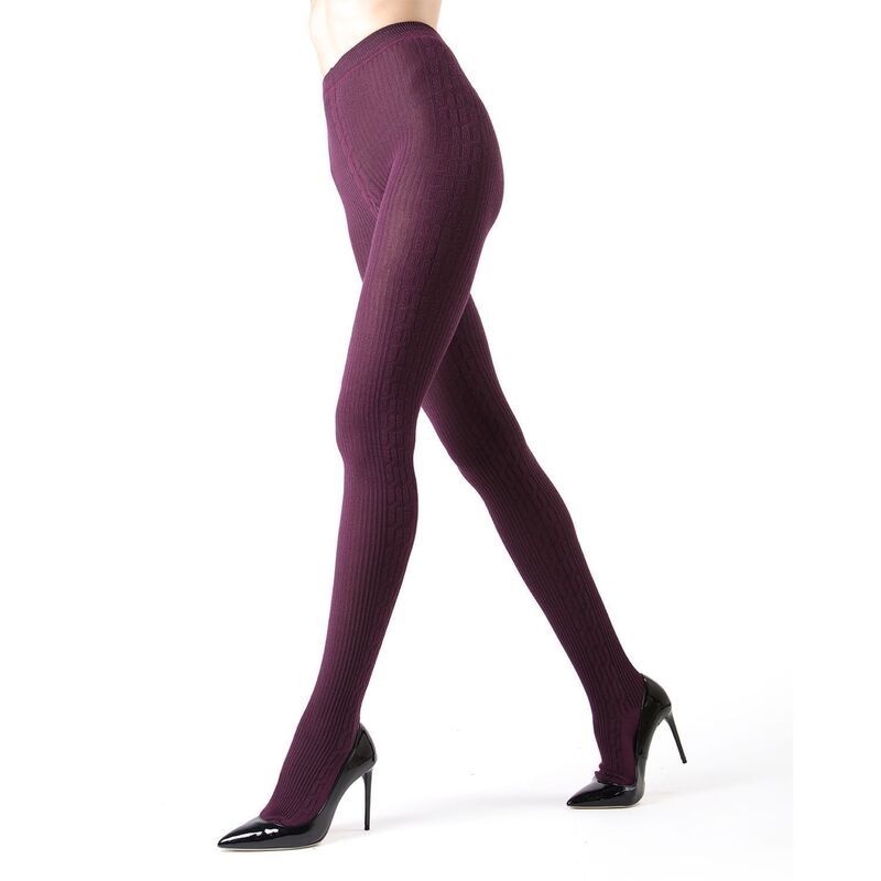 メモイ レディース アンダーウェア 靴下 セーター ニット MeMoi Portland Side Cable Knit Sweater Tights Italian Plum プラム