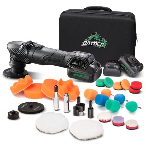 BATOCAS4ダブルアクションポリッシャー車用コードレスミニブラシレスモーターDA/RO切替式回転数2000-5500rpm4段階変速静音設計12V2.5Ahバッテリー2個30/75mmバッキングプレート付属