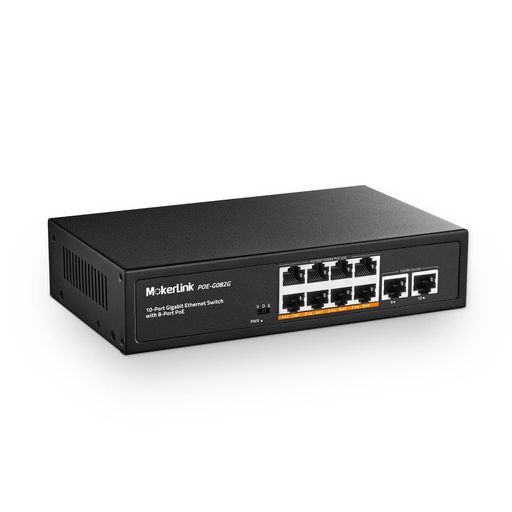 MokerLink10ポートギガビットPoEスイッチ、8GEPoE+、2GEアップリンク、10/100/1000Mbps、120W802.3af/atPoE、ファンレスプラグアンドプレイイーサネットスイッチ(10x1GPoE)