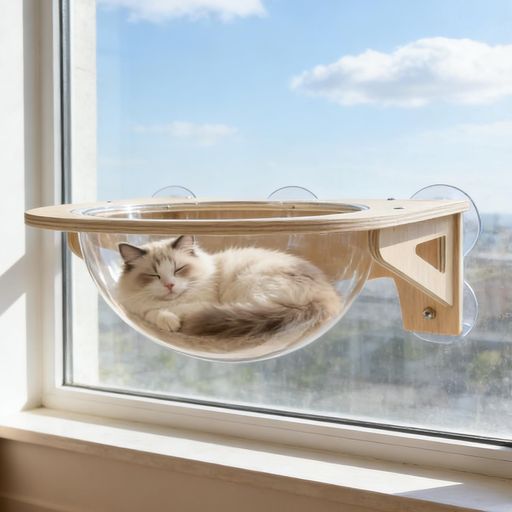 LINECY猫ベッド窓用猫ハンモック【吸着力アップ新版90MM大吸盤*5】キャットタワーキャットウォーク穴あけ不要吸盤式透明宇宙船木枠ストレス解消耐荷重約20KG日本語説明書付き組立簡単