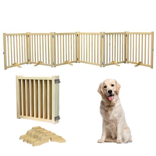 HEEOREV木製ペットゲートペットゲートベビーゲート犬用ゲート(長さ365cm、高さ60cm)折り畳み式ゲート柵犬ゲート安全柵猫ドアフェンス室内猫大型犬脱走防止軽量ペット保護取り付け簡単場所…