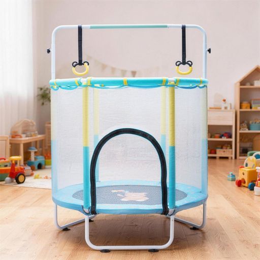 ZOOBLY子供用トランポリン家庭用高さ調整吊り輪付き大型直径140cm室内用飛び出し防止安全保護ネット付き滑り止め設計とらんぽりん子供こども用室内遊具耐荷重100kg耐衝撃性高耐久性静音…