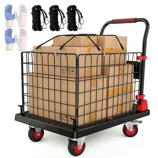STEEL-LAND2WAYカゴ台車ブレーキ付き耐荷重400kg大型運搬車リヤカー収納バスケットカート折りたたみ式静音軽量設計農業/ガーデン/倉庫/業務/家庭用