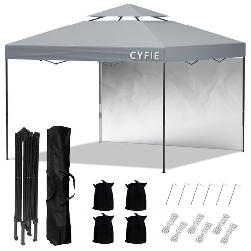 CYFIEタープテント3mx3mサイドシート1枚付ワンタッチタープ風抜けベンチレーター付テントワンタッチ高さ3段階調節uvカットコーティング高耐水加工ワンタッチテント組立て簡単持ち運び便…