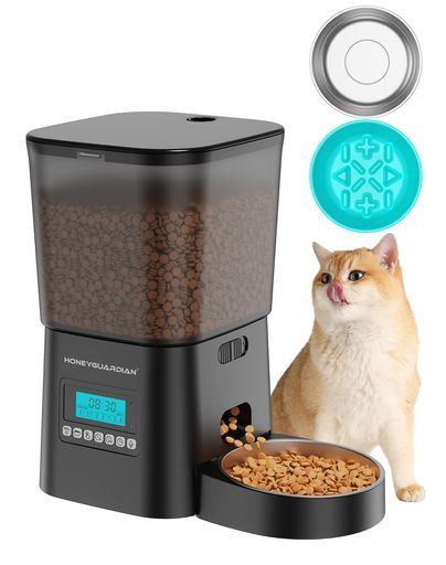 HONEYGUARDIANペット用自動給餌器猫中小型犬用スローフィーダー付属早食い防止設計6回分け給餌24時間タイマー対応留守番用手動給餌可音声録音機能2WAY給電電池/ACアダプターBPAフリー防カビ…