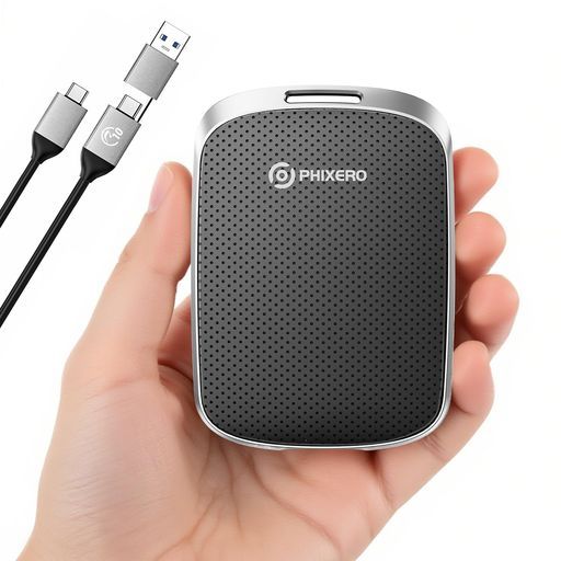 PHIXEROポータブルエクストリームSSD1TB最大550MB/秒、USB3.2Gen2USBCtoC&Aスマートフォン/タブレット/PC/ノートパソコン/カメラ用(ブラック)