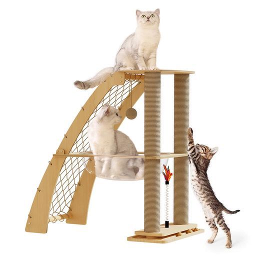 キャットタワー木製通気性の高い宇宙船型キャットハウス付き複数の爪とぎポスト猫用おもちゃ付き独立型キャットタワーシンプル掃除がしやすい(72CM)