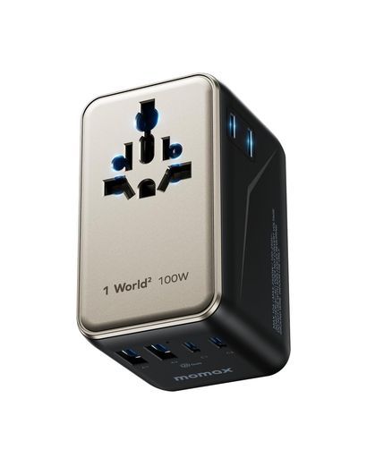 【最新改良型・より小さい!】MOMAX変換プラグPD100WGaN急速充電全世界対応6台同時充電2*PDUSB-C+2*QCUSB-A海外用コンセント2個AC差込口海外変換プラグC/BF/O/Aタイプ
