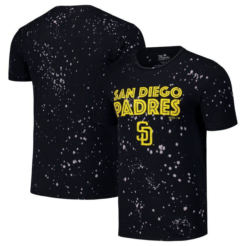 マジェスティック メンズ トップス Tシャツ Mens Majestic Threads BlackWhite San Diego Padresplatter TShirt Pad Black ブラック