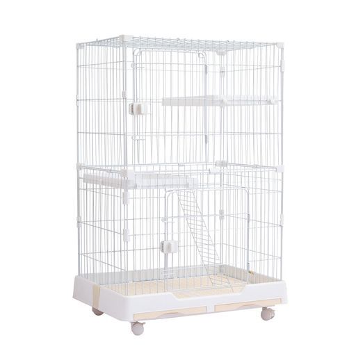 PETTOM猫ケージキャットケージ幅82cm2/3段ペット猫キャットゲージキャットタワー収納キャスター付脱走防止扉頑丈檻ねこネコケージコンパクトハンモック多頭飼い(ホワイト2段)