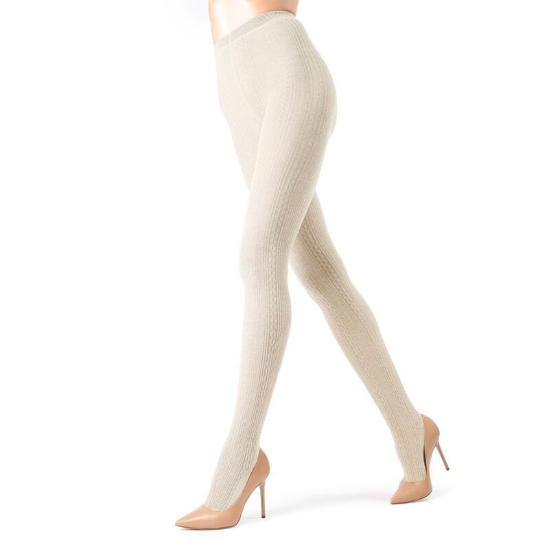 メモイ レディース アンダーウェア 靴下 セーター コットン MeMoi Toronto Cable Sweater Cotton Blend Tights Winter White ホワイト
