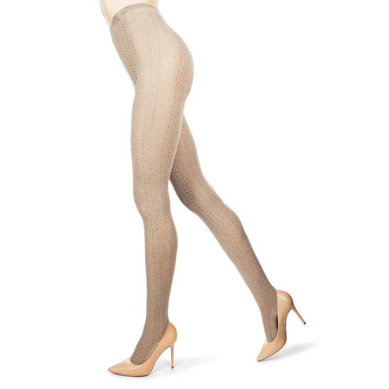 メモイ レディース アンダーウェア 靴下 セーター コットン MeMoi Toronto Cable Sweater Cotton Blend Tights Ltaupe Heather ヘザー
